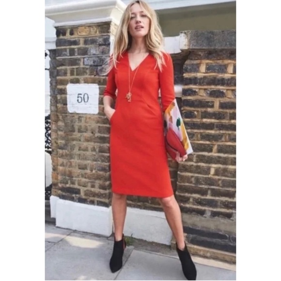 Boden Dresses & Skirts - BODEN | Red Bronte Ottoman Ribbed Textured Knit 3/4 Sleeves Dress Sz. 4